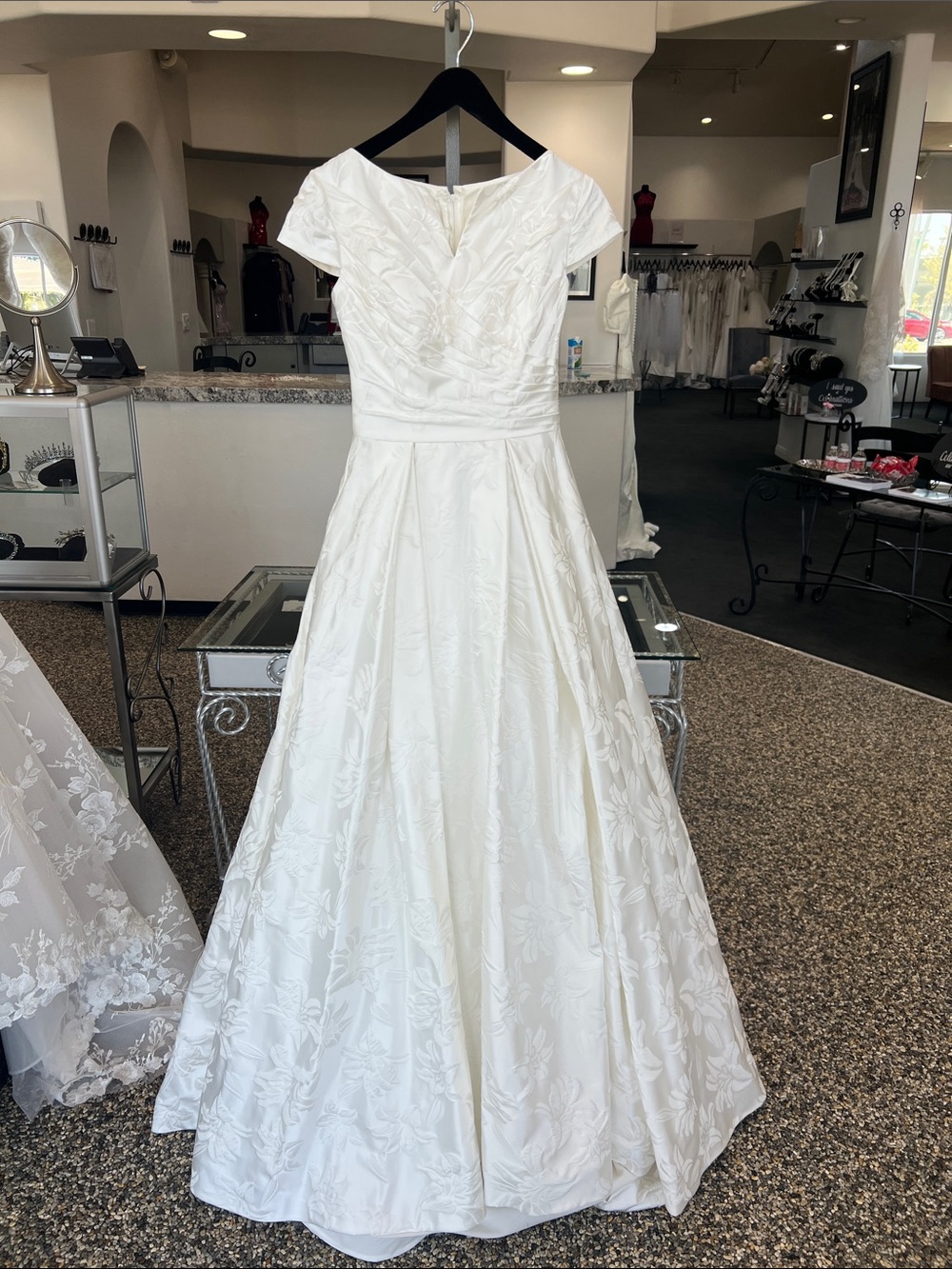 Mori Lee White Silk Floral Print Wedding Dress